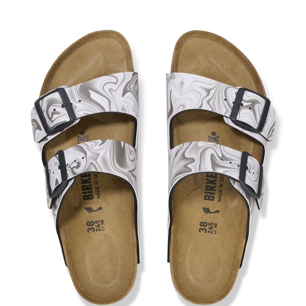 Birkenstock Women’s Arizona Birko-Flor Marbletwirl Black/White Size US 9 - Picture 3 of 11